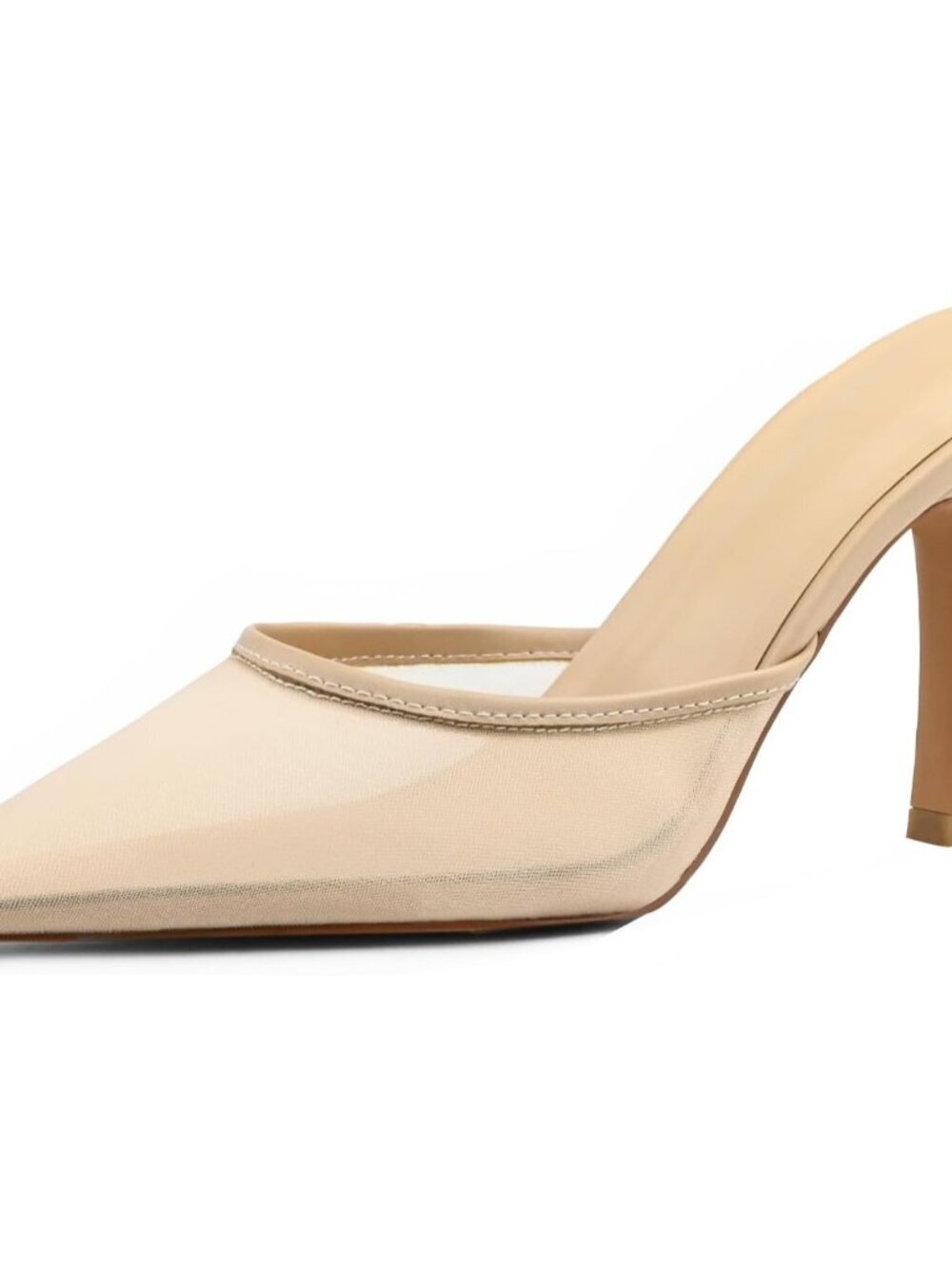 Women's Mesh Nude Pointed Toe Heels Studded Slip On Bow Suede Sandals